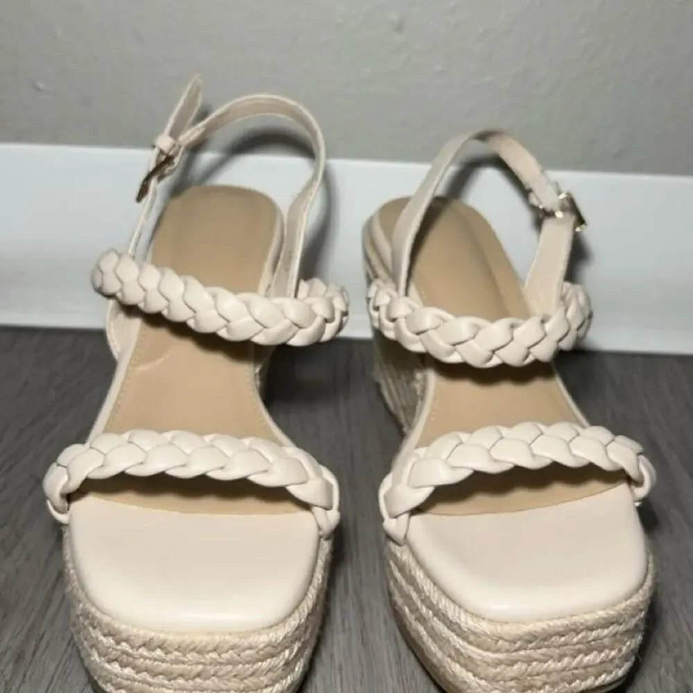 White braided platform sandals with